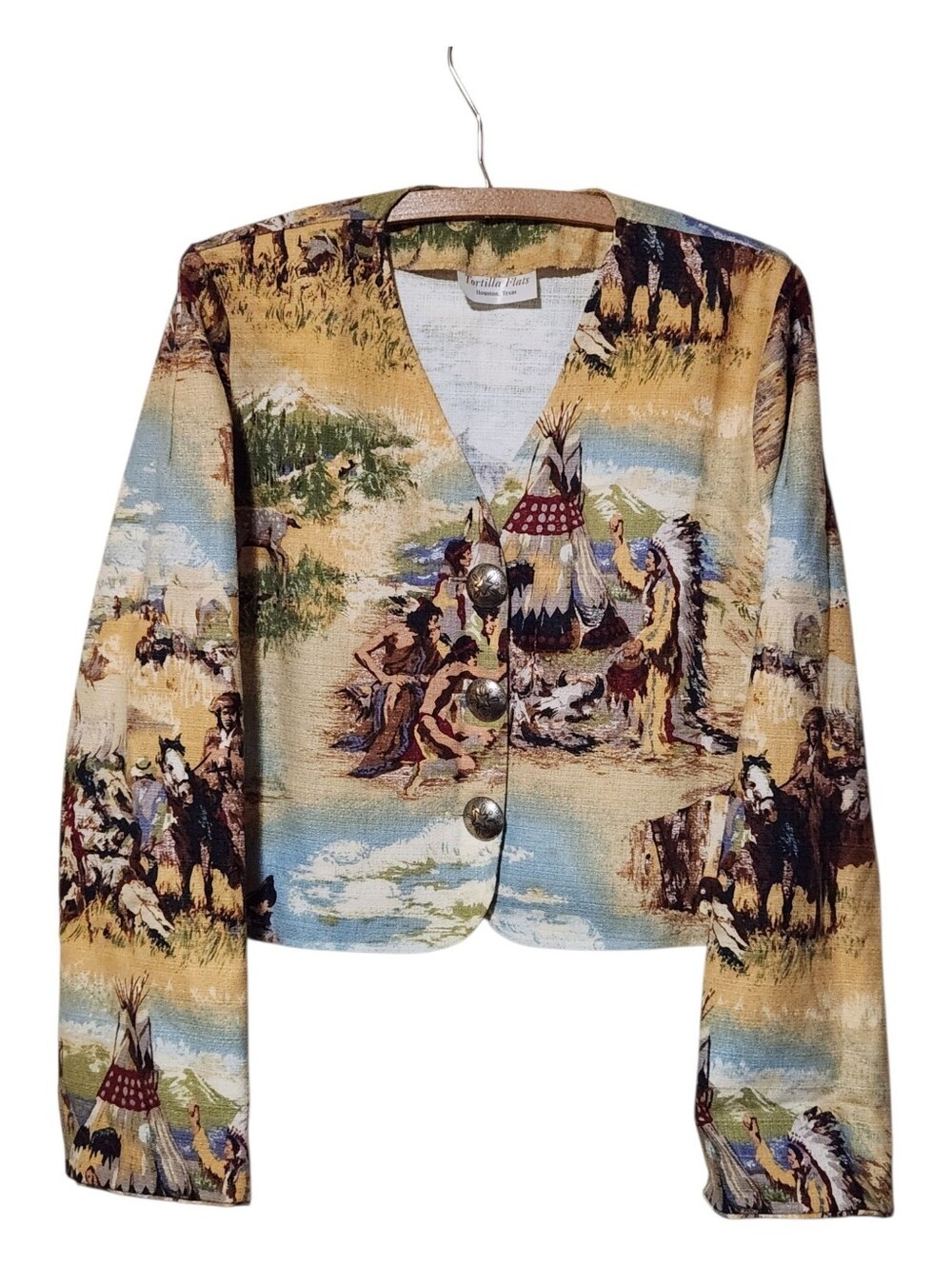 Vintage Tortilla Flats Houston Texas Old West Scenic Print Cropped Jacket